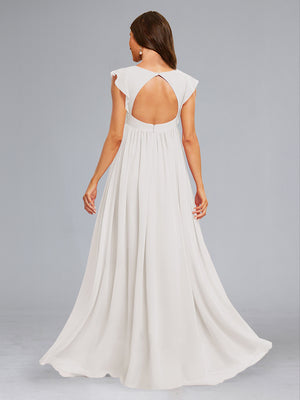 A-Line/Princess Chiffon Sleeveless Ruched Floor-Length Baby Shower Wedding Dresses with Ruffles