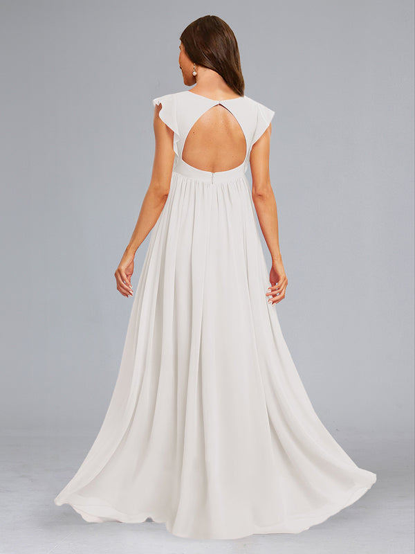 A-Line/Princess Chiffon Sleeveless Ruched Floor-Length Baby Shower Wedding Dresses with Ruffles