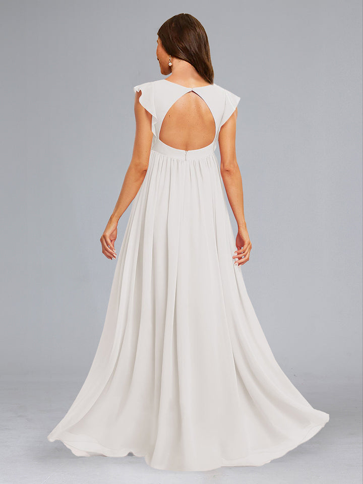 A-Line/Princess Chiffon Sleeveless Ruched Floor-Length Maternity Wedding Dresses with Ruffles