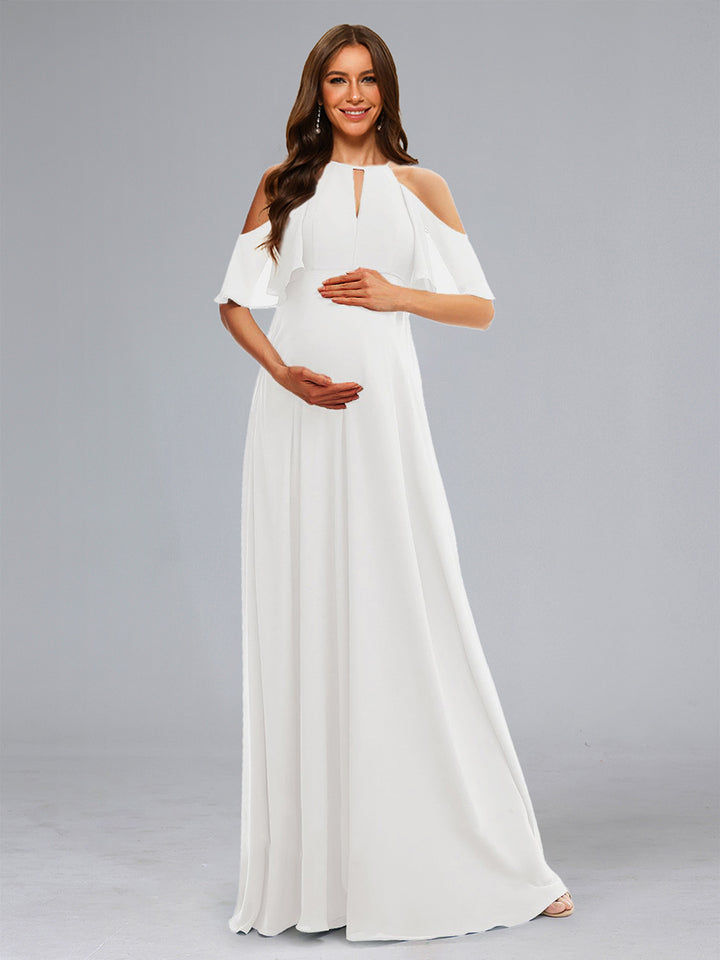 Sweet A-Line/Princess Halter Floor-Length Maternity Wedding Dresses with Ruffles