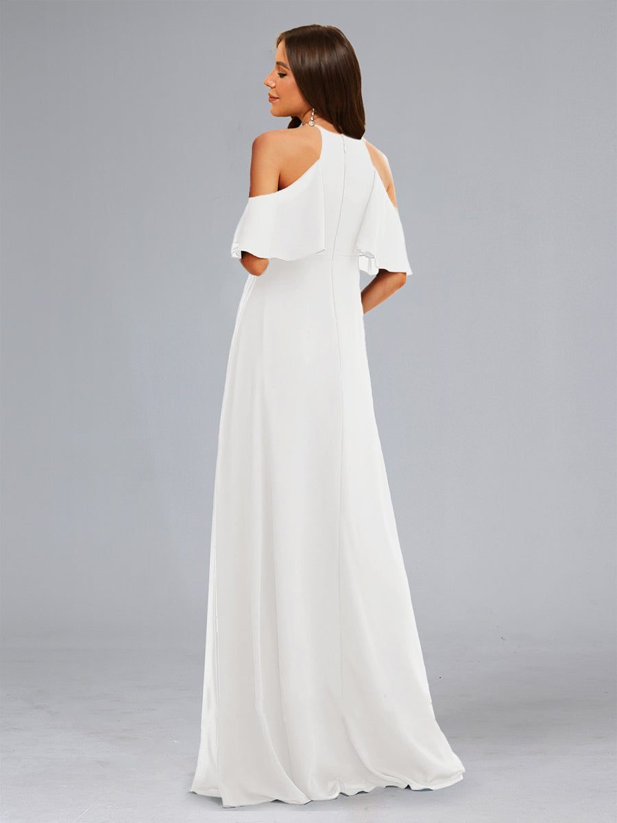 Sweet A-Line/Princess Halter Floor-Length Maternity Wedding Dresses with Ruffles