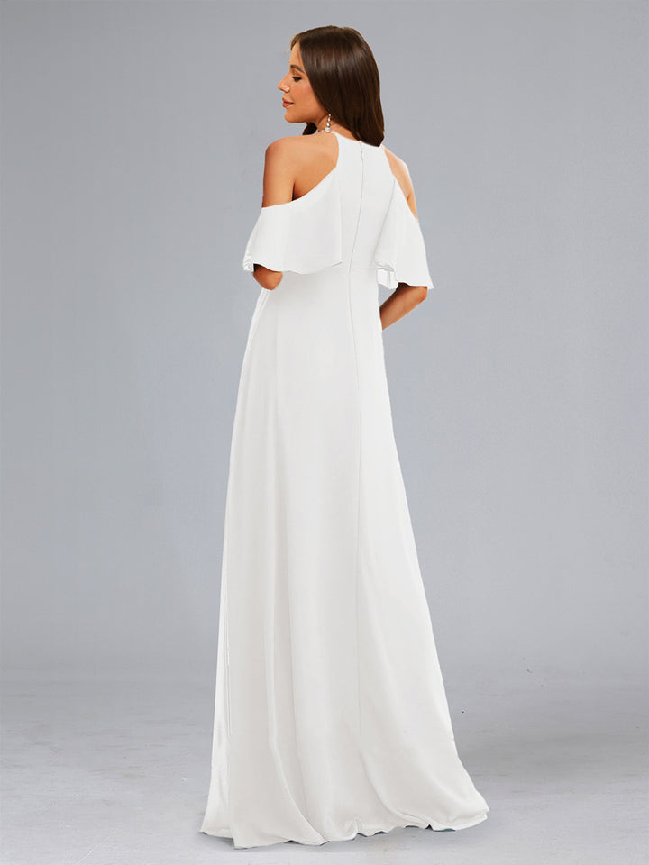 Sweet A-Line/Princess Halter Floor-Length Maternity Wedding Dresses with Ruffles