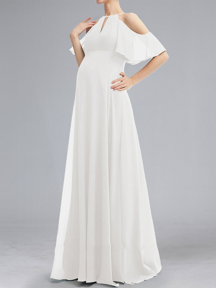 Sweet A-Line/Princess Halter Floor-Length Maternity Wedding Dresses with Ruffles