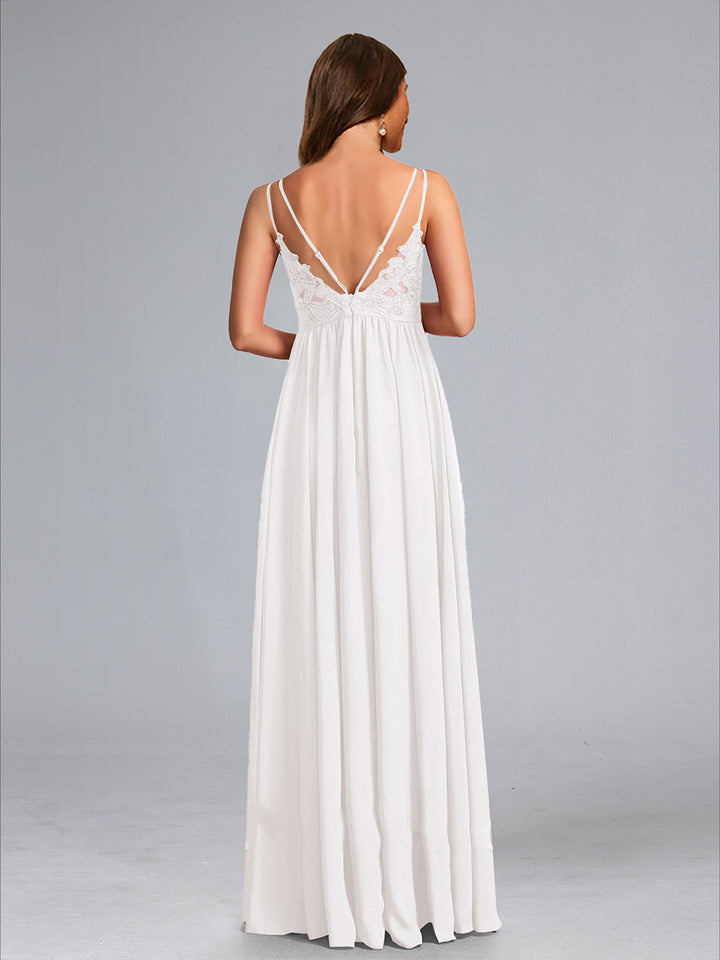 A-Line/Princess Spaghetti Straps V-Neck Ruched Maternity Wedding Dresses with Pleats &amp; Appliques