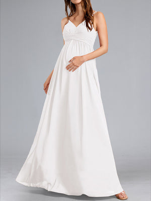 A-Line/Princess Spaghetti Straps V-Neck Ruched Baby Shower Wedding Dresses with Pleats & Appliques