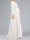 A-Line V-Neck Long Sleeves Floor-Length Maternity Wedding Dresses with Sash & Split Side