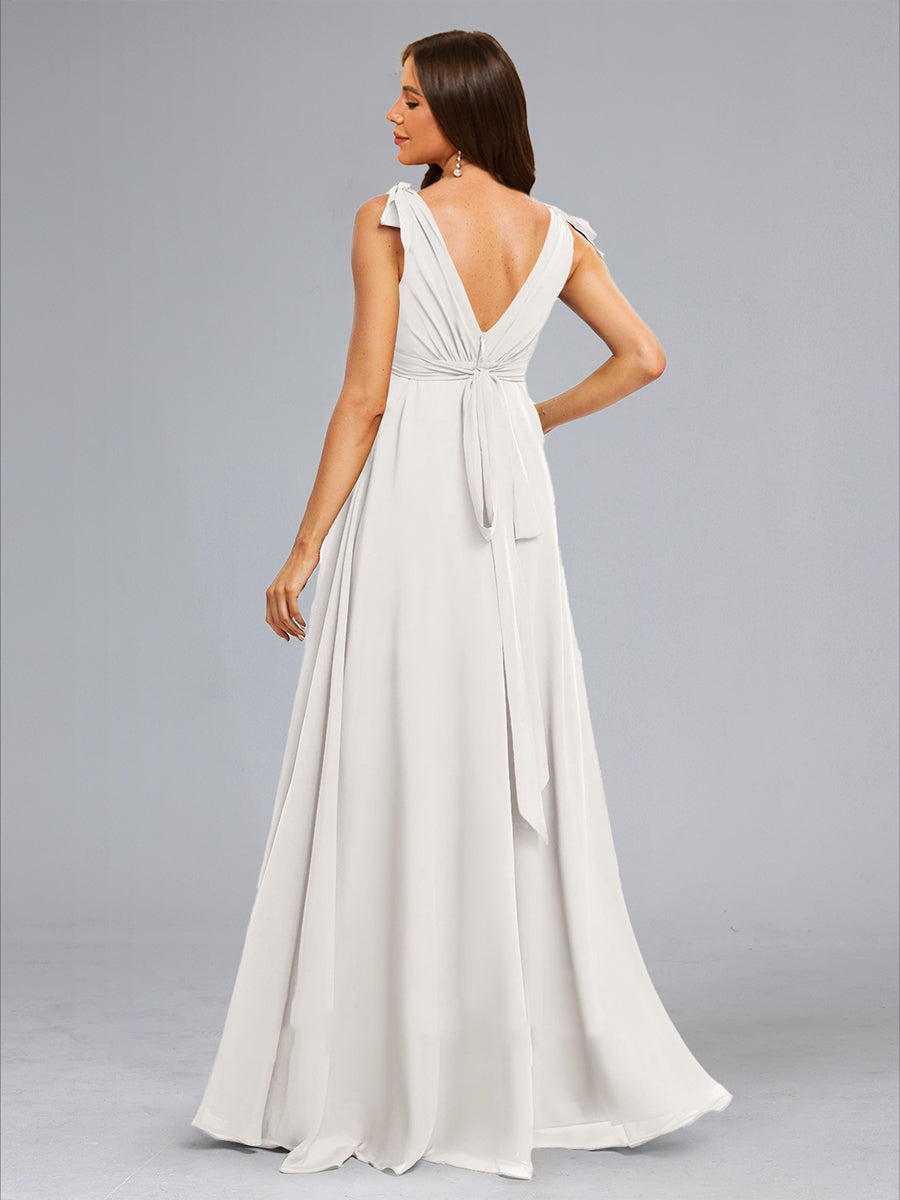 A-Line/Princess Sleeveless Long Chiffon Baby Shower Wedding Dresses with Bow & Pleats