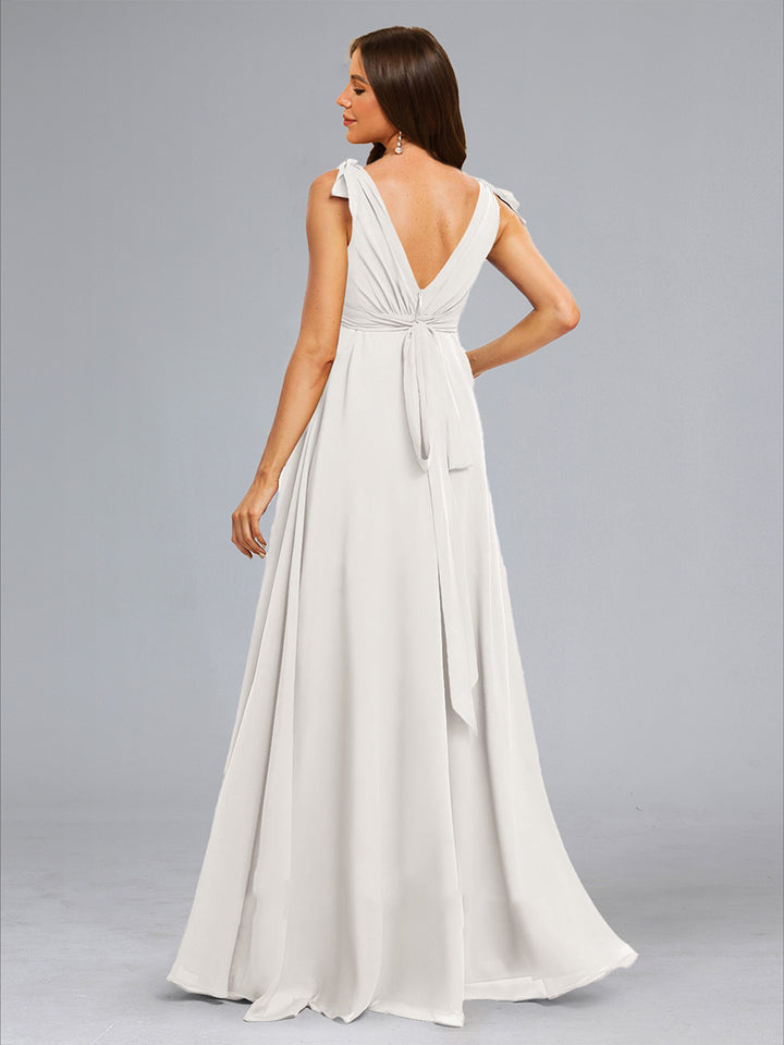 A-Line/Princess Sleeveless Long Chiffon Maternity Wedding Dresses with Bow &amp; Pleats