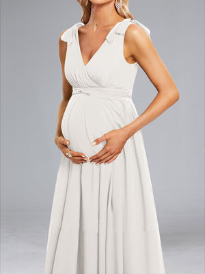 A-Line/Princess Sleeveless Long Chiffon Baby Shower Wedding Dresses with Bow & Pleats