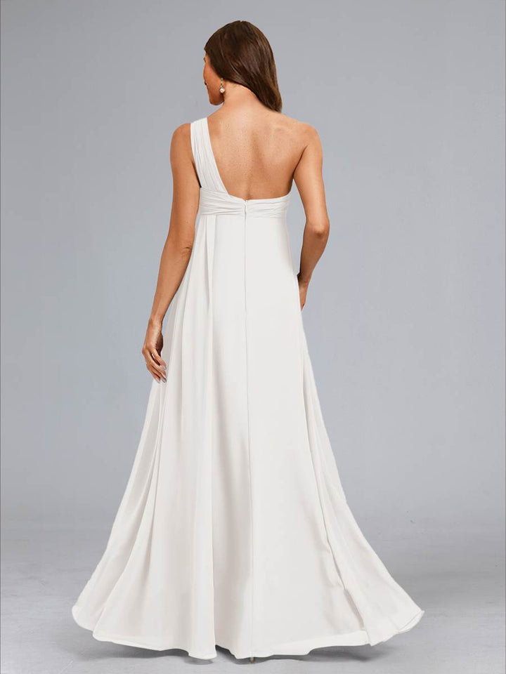 A-Line/Princess One-Shoulder Sleeveless Ruched Maternity Wedding Dresses with Ruffles