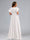 A-Line/Princess Scoop Flutter Sleeves Ruched Maternity Wedding Dresses with Sash