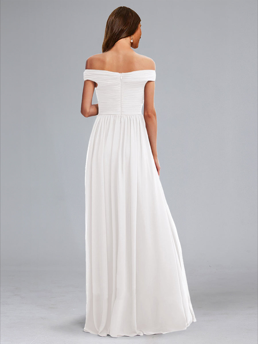 A-Line/Princess Off-the-Shoulder Sleeveless Ruched Formal Maternity Wedding Dresses