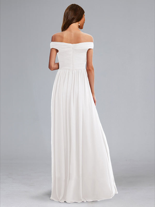 A-Line/Princess Off-the-Shoulder Sleeveless Ruched Formal Baby Shower Wedding Dresses