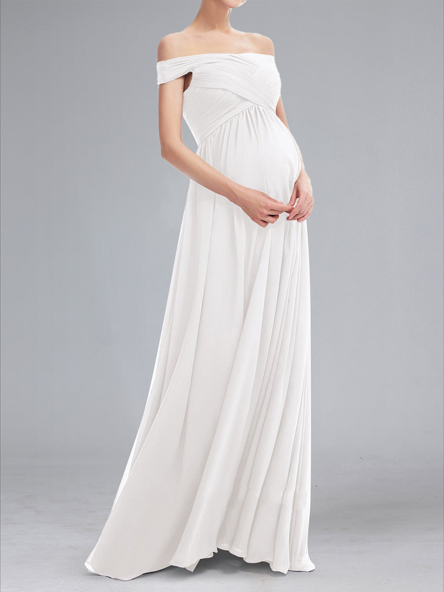 A-Line/Princess Off-the-Shoulder Sleeveless Ruched Formal Maternity Wedding Dresses