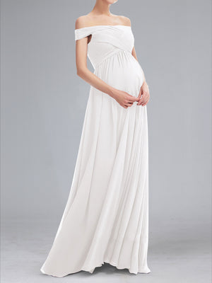 A-Line/Princess Off-the-Shoulder Sleeveless Ruched Formal Baby Shower Wedding Dresses
