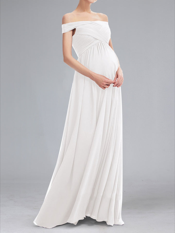 A-Line/Princess Off-the-Shoulder Sleeveless Ruched Formal Maternity Wedding Dresses