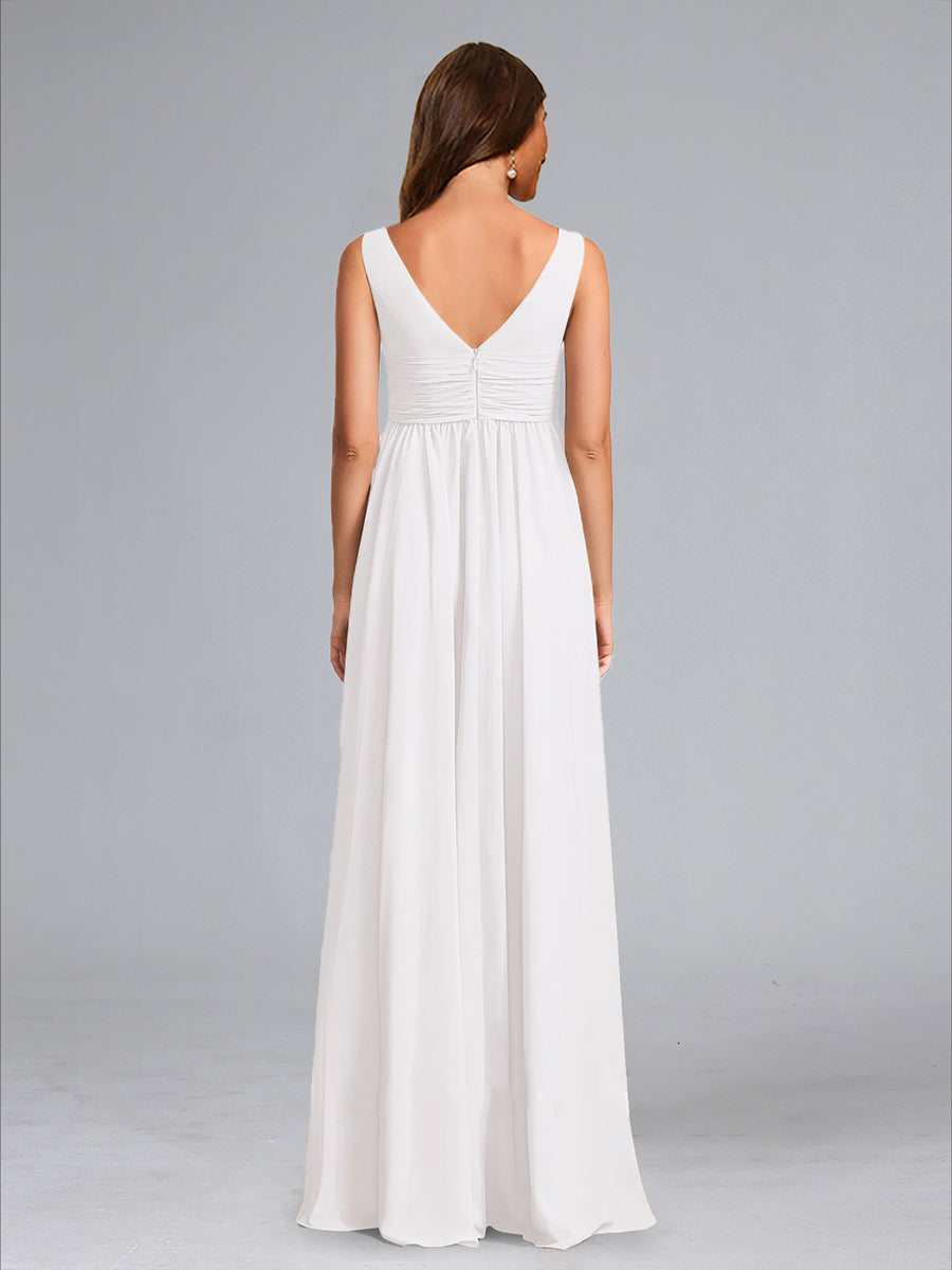 A-Line/Princess V-Neck Sleeveless Ruched Floor-Length Baby Shower Wedding Dresses