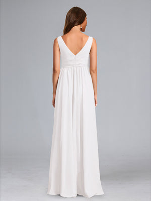 A-Line/Princess V-Neck Sleeveless Ruched Floor-Length Baby Shower Wedding Dresses