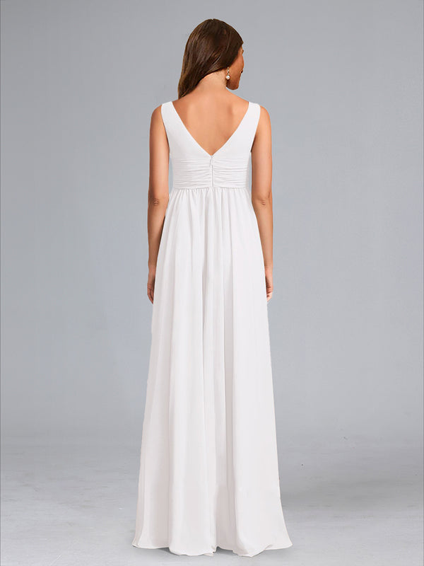 A-Line/Princess V-Neck Sleeveless Ruched Floor-Length Baby Shower Wedding Dresses