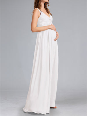 A-Line/Princess V-Neck Sleeveless Ruched Floor-Length Baby Shower Wedding Dresses