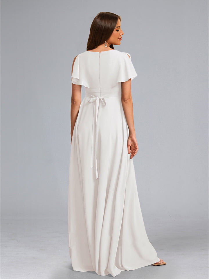 A-Line/Princess V-Neck Flutter Sleeves Ruched Stylish Maternity Wedding Dresses