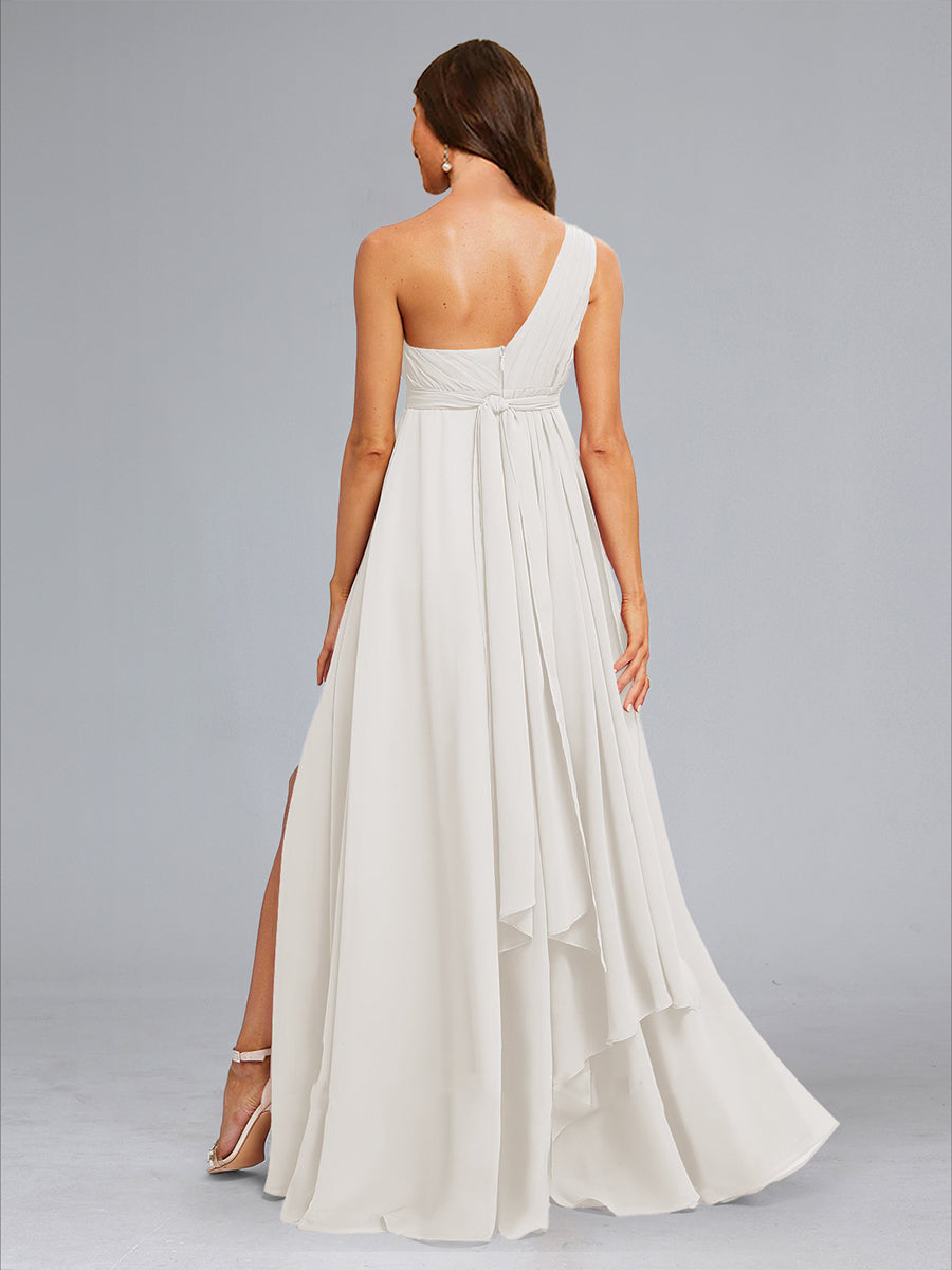 A-Line/Princess One-Shoulder Ruched Long Chiffon Maternity Dresses with Split Side
