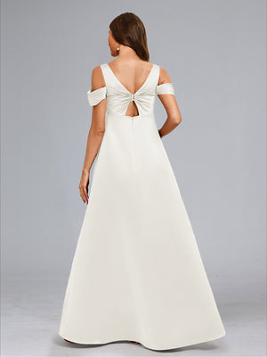 A-Line/Princess Cold Shoulder Floor-Length Baby Shower Wedding Dresses with Button