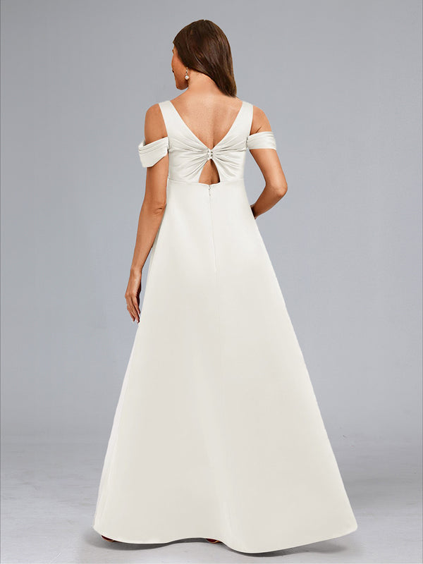 A-Line/Princess Cold Shoulder Floor-Length Baby Shower Wedding Dresses with Button