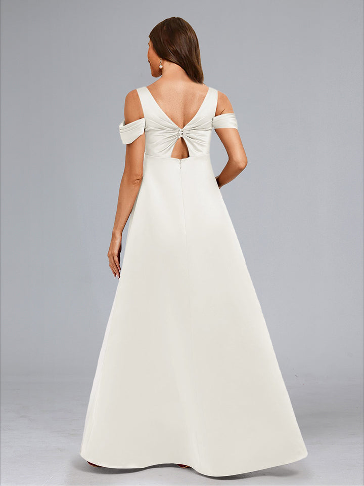 A-Line/Princess Cold Shoulder Floor-Length Maternity Wedding Dresses with Button