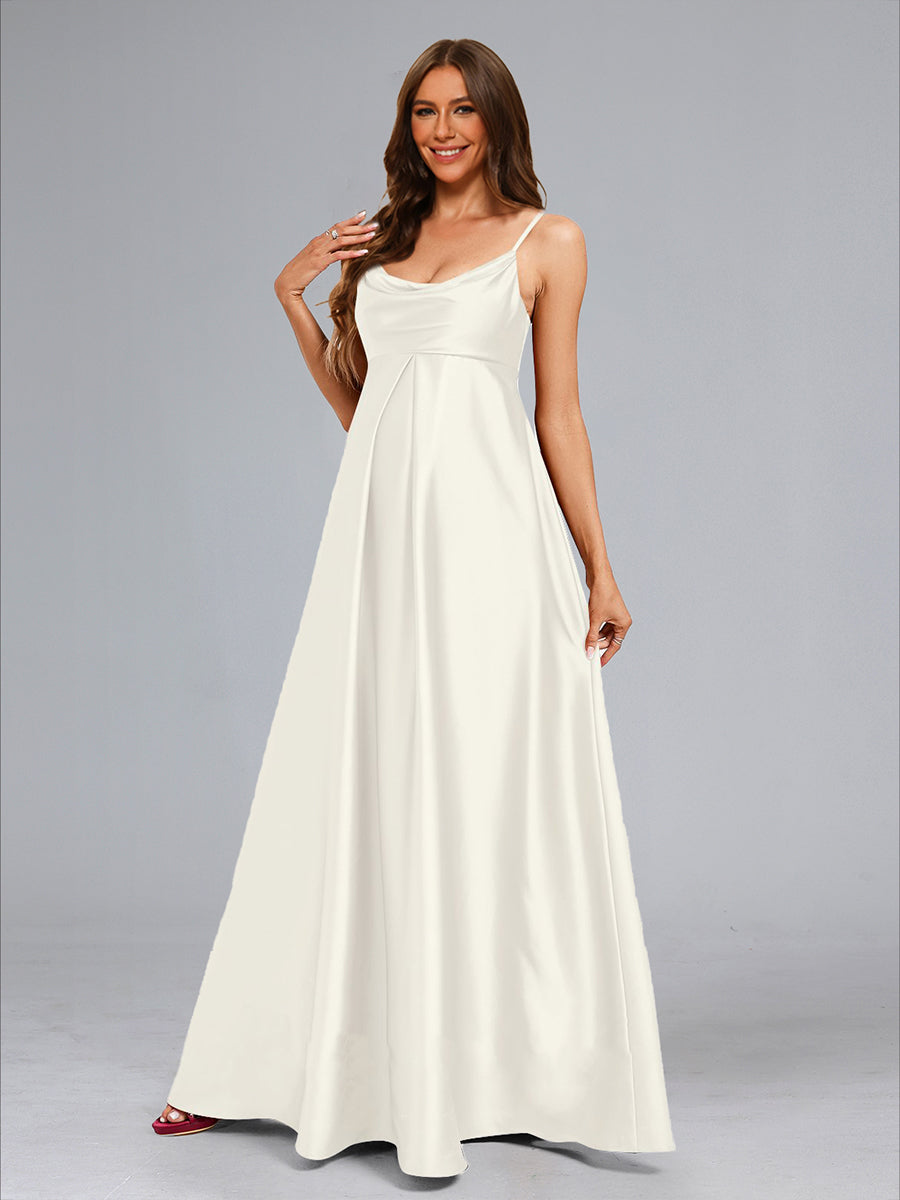 A-Line Cowl Spaghetti Straps Long Wedding Minimalist Maternity Wedding Dresses