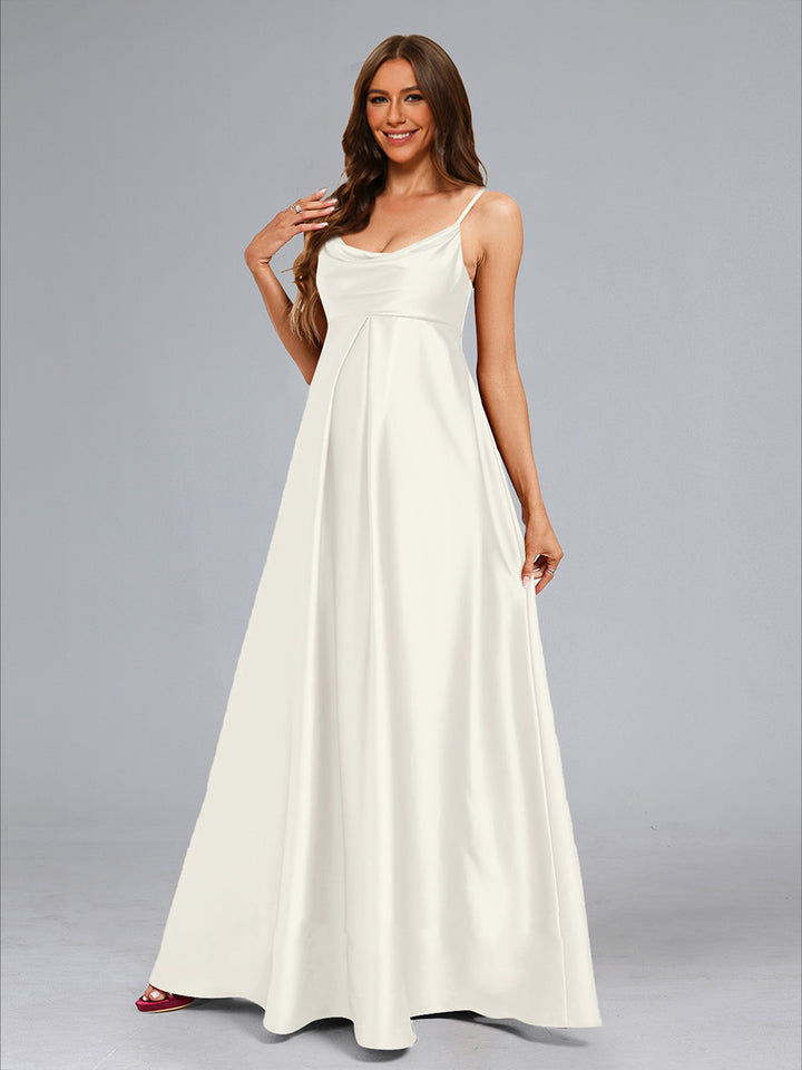 A-Line Cowl Spaghetti Straps Long Wedding Minimalist Maternity Wedding Dresses