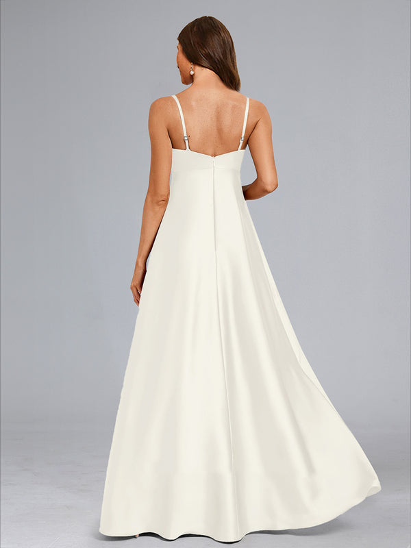 A-Line Cowl Spaghetti Straps Long Wedding Minimalist Baby Shower Wedding Dresses