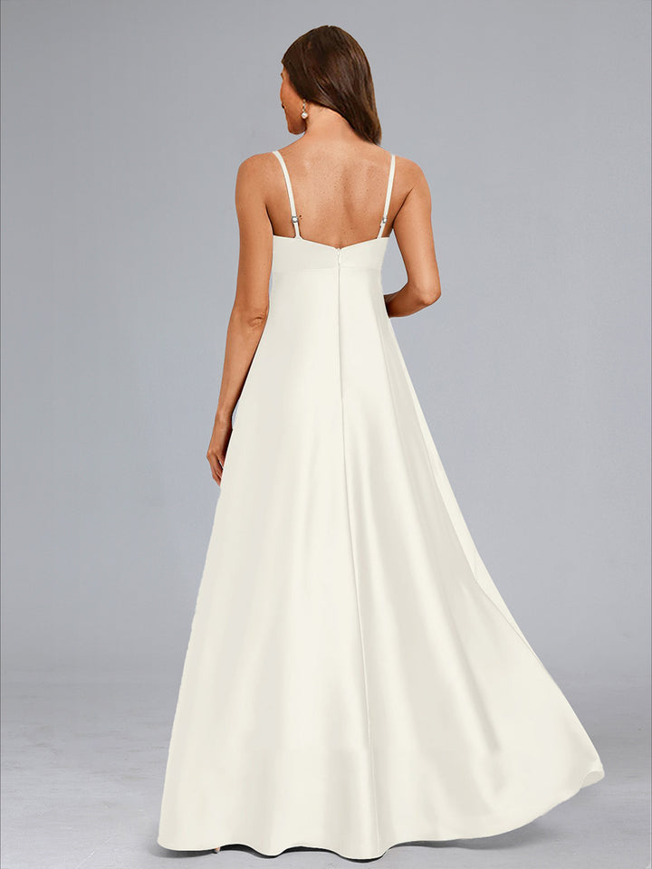 A-Line Cowl Spaghetti Straps Long Wedding Minimalist Maternity Wedding Dresses