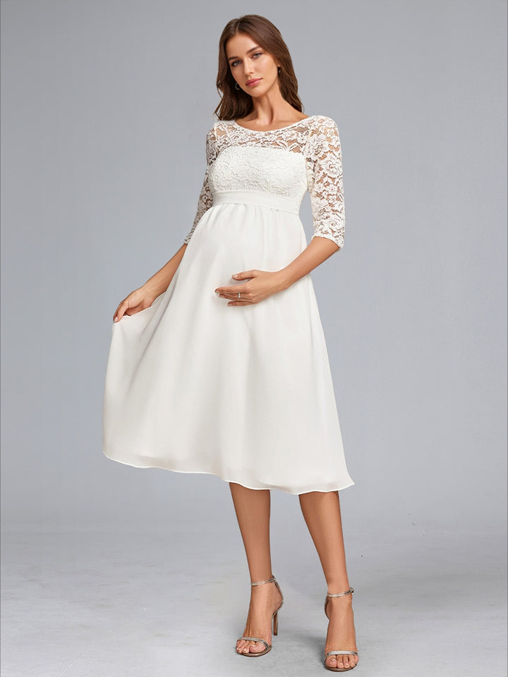 A-Line/Princess Scoop Neck Knee-Length Chiffon Maternity Wedding Dresses with Bow