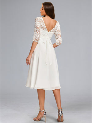knee length maternity wedding dresses Long Sleeve Off Shoulder Tea Length Maternity Wedding Dress in Simple Chiffon