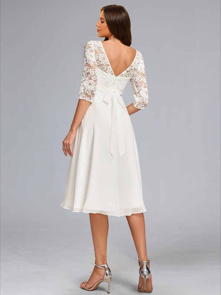 A-Line/Princess Scoop Neck Knee-Length Chiffon Maternity Wedding Dresses with Bow