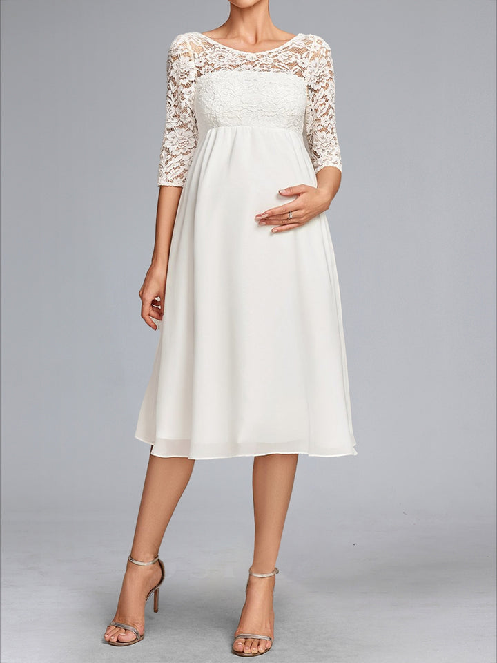 A-Line/Princess Scoop Neck Knee-Length Chiffon Maternity Wedding Dresses with Bow