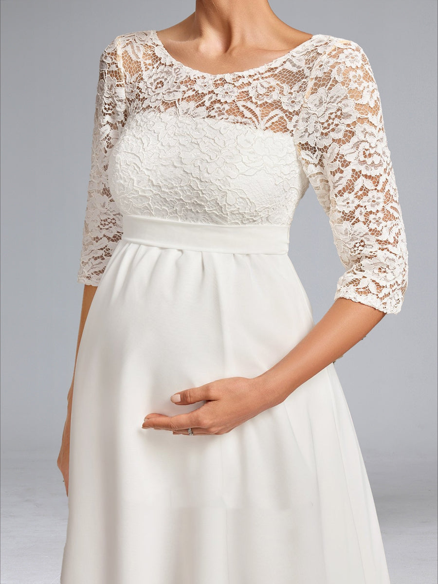 A-Line/Princess Scoop Neck Knee-Length Chiffon Maternity Wedding Dresses with Bow