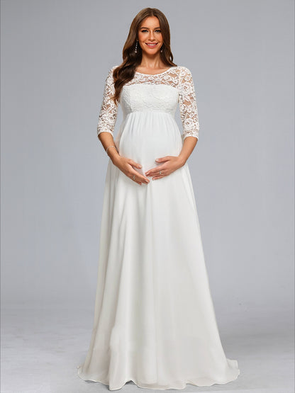 A-Line/Princess Scoop Neck Floor-Length Chiffon Baby Shower Wedding Dresses with Lace
