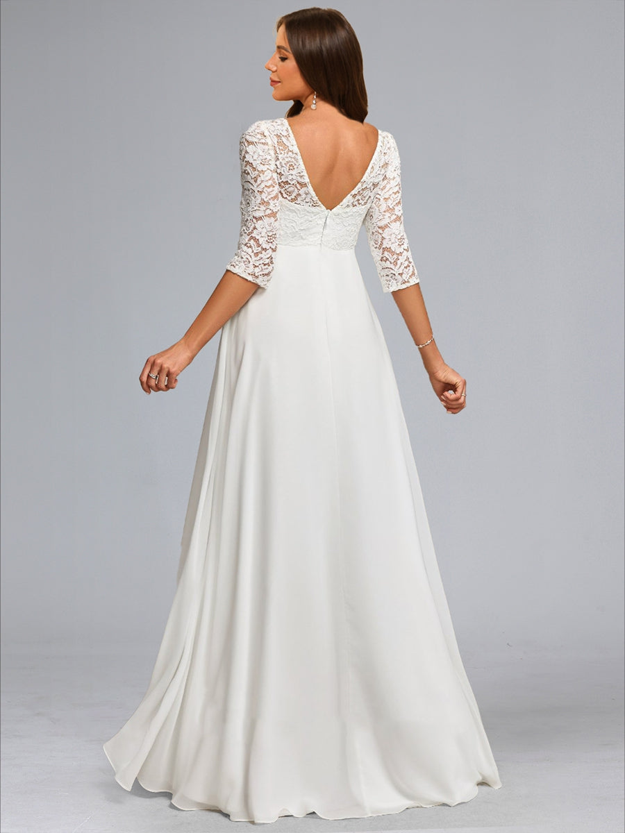 A-Line/Princess Scoop Neck Floor-Length Chiffon Maternity Wedding Dresses with Lace