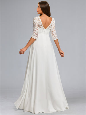 A-Line/Princess Scoop Neck Floor-Length Chiffon Baby Shower Wedding Dresses with Lace