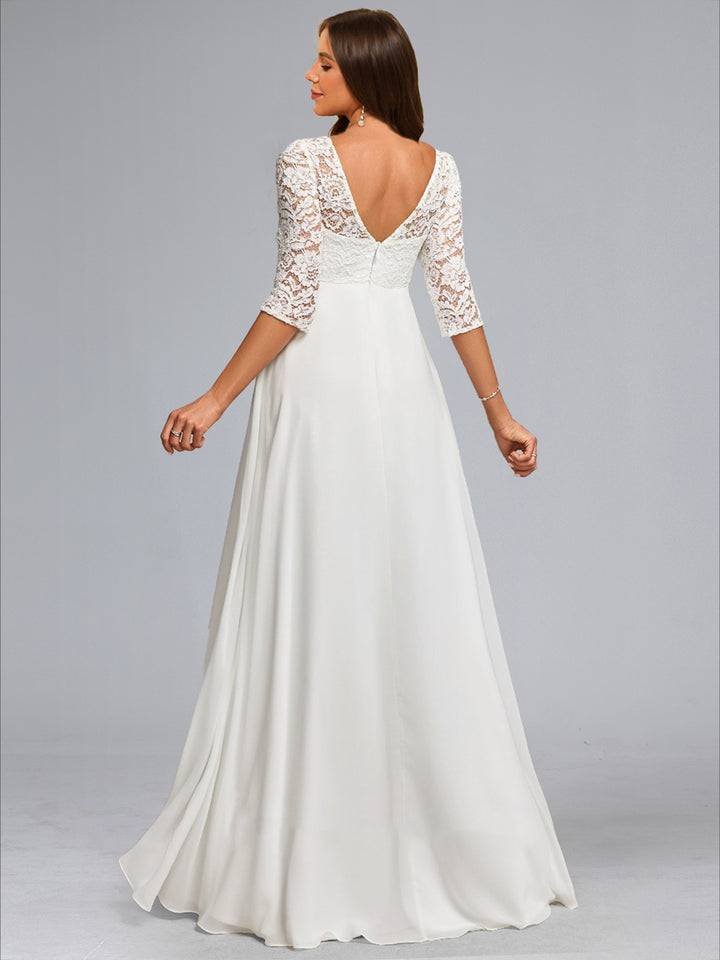 A-Line/Princess Scoop Neck Floor-Length Chiffon Maternity Wedding Dresses with Lace