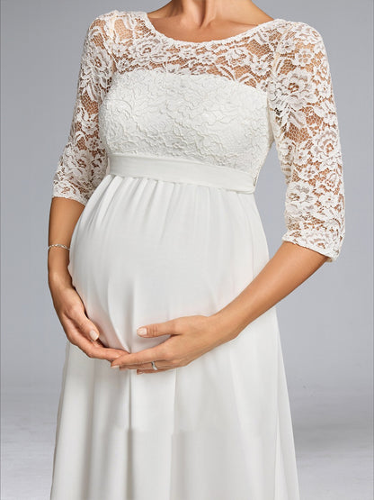 A-Line/Princess Scoop Neck Floor-Length Chiffon Baby Shower Wedding Dresses with Lace