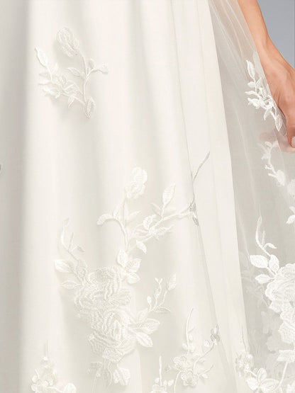 A-Line/Princess V-Neck 3/4 Sleeves Tea-Length Lace Baby Shower Wedding Dresses with Bowknot