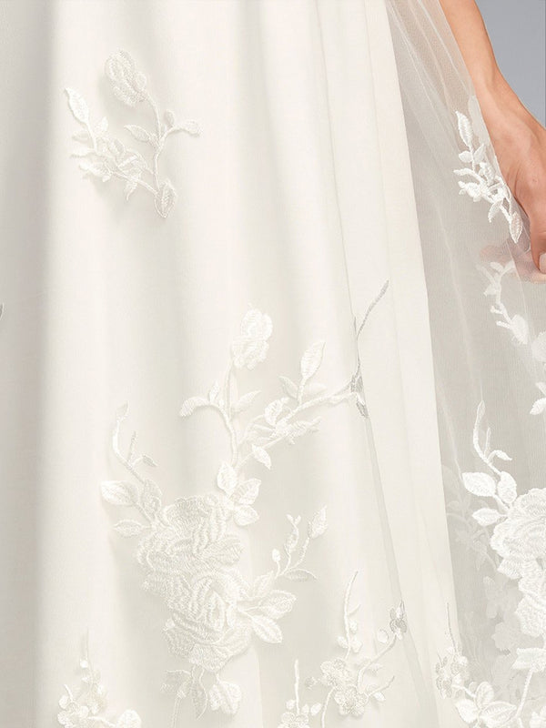 A-Line/Princess V-Neck 3/4 Sleeves Tea-Length Lace Baby Shower Wedding Dresses with Bowknot