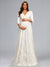 A-Line/Princess V-Neck 3/4 Sleeves Floor-Length Lace Baby Shower Wedding Dresses with Bowknot