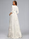 A-Line/Princess V-Neck 3/4 Sleeves Floor-Length Lace Maternity Wedding Dresses with Bowknot
