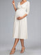 A-Line/Princess V-Neck 3/4 Sleeves Tea-Length Maternity Wedding Dresses with Bowknot