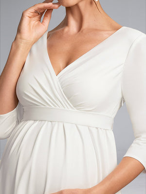 A-Line/Princess V-Neck 3/4 Sleeves Tea-Length Baby Shower Wedding Dresses with Bowknot