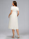 A-Line/Princess V-Neck Tea-Length Short Sleeves Pleated Maternity Wedding Dresses with Sash